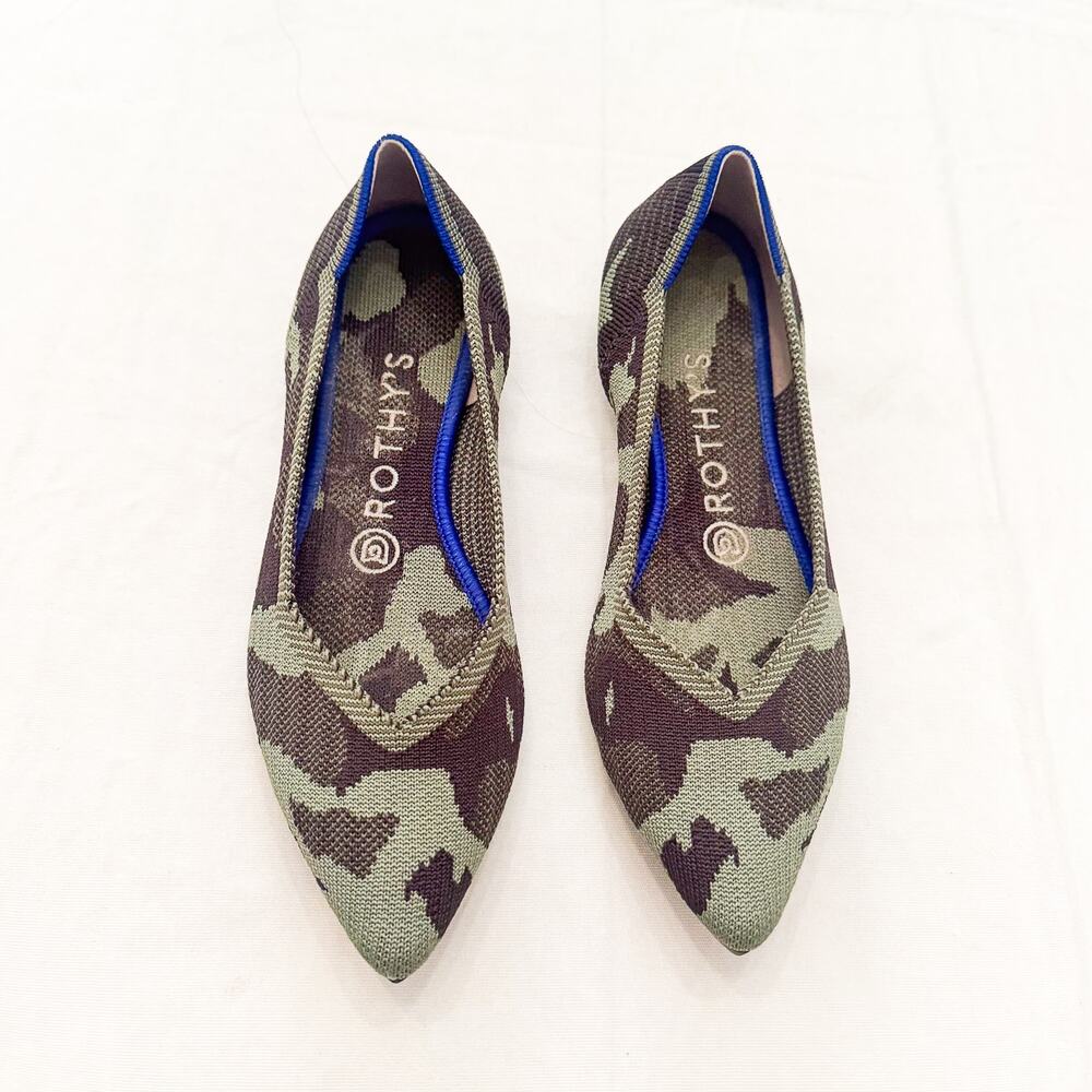 Rothy’s The Point Slip-on Flats in the Olive Camo Knit Pattern Size 7.5